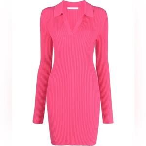 Helmut Lang Polo Rib-Knit Mini Bodycon Dress Pink‎ Size Small